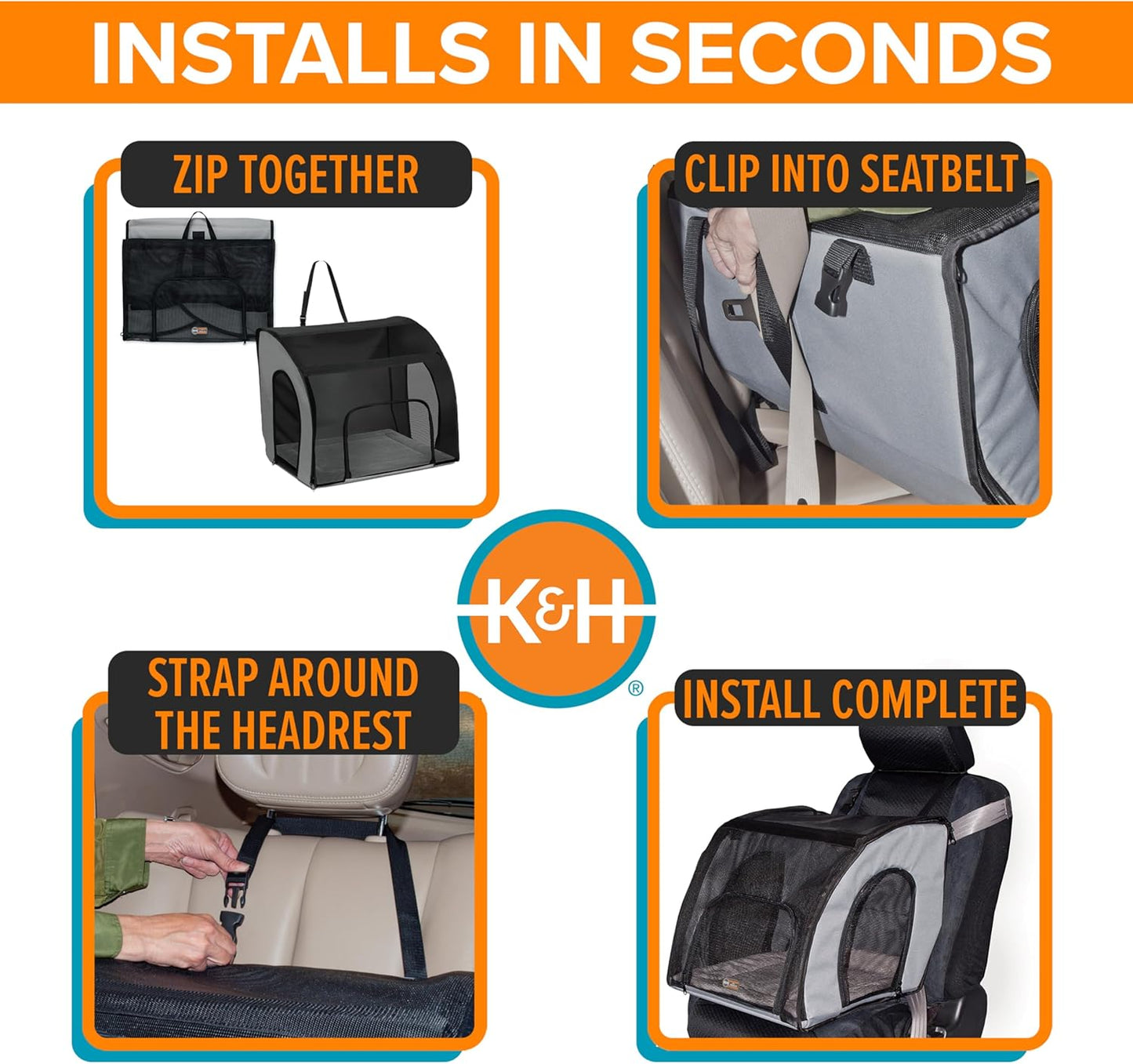 Pet Products Travel Safety Carrier for Pets, Dog Crate for Car Travel, Dog Soft-Sided Carrier for Large Dogs, Portable Car Seat Kennel, Gray/Black Large 29.5 X 22 X 25.5 Inches