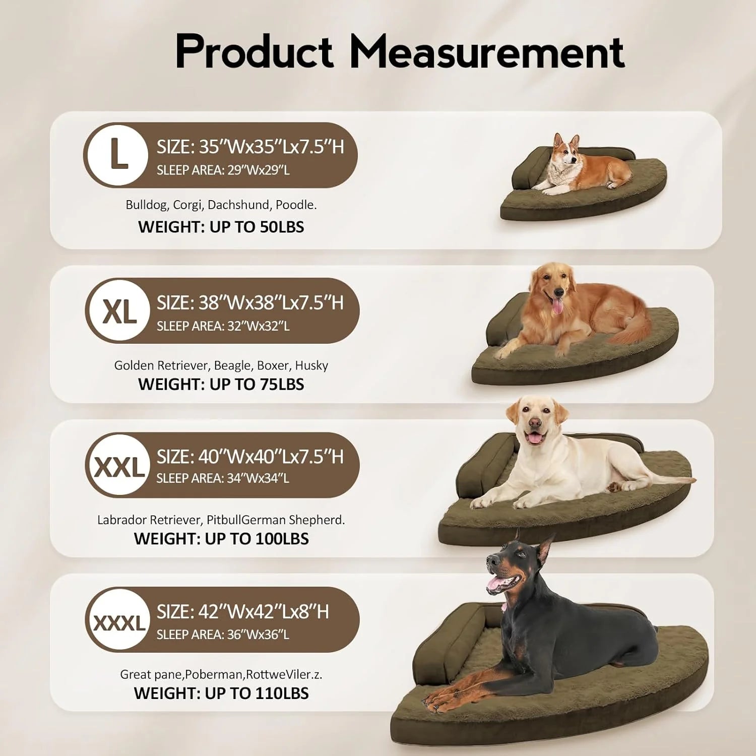 Large Dog Bed - Orthopedic Egg-Crate Memory Foam Dog Beds with Removable Washable Cover, Waterproof Pet Beds with Non-Slip Bottom(Brown)